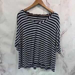 J Crew Shirt Womens Small Blue White Double Stripe Navy Slouchy Oversized